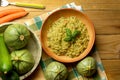 Risotto with round green zucchini - vegetarian food Royalty Free Stock Photo