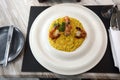 Risotto Saffron with Griled Prawn, American Style Luxury Restuarant Royalty Free Stock Photo