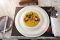 Risotto Saffron with Griled Prawn, American Style Luxury Restuarant Royalty Free Stock Photo