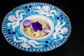 Risotto served on traditional hand painted ceramic plate