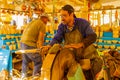 Knife sharpener in his workshop, Rissani