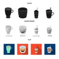 Ristretto, hot chocolate, latte take-away.Different types of coffee set collection icons in black, flat, monochrome