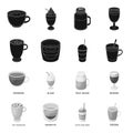 Ristretto, hot chocolate, latte take-away.Different types of coffee set collection icons in black,monochrome style