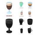 Ristretto, hot chocolate, latte take-away.Different types of coffee set collection icons in cartoon,black style vector