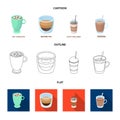 Ristretto, hot chocolate, latte take-away.Different types of coffee set collection icons in cartoon,outline,flat style