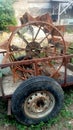 Risty and muddy tractor wheels Royalty Free Stock Photo