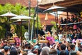 Rite of cremation of the royal family on the island of Bali. Topla people carry the throne with the members of the royal family