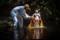 During rites Baptism immersion in water - the first and most important Christian sacrament.