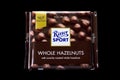 Ritter Sport chocolate bar isolated on dark background. Royalty Free Stock Photo