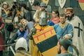 RITTER WEG, MOROZOVO, APRIL 2017: Festival of the European Middle Ages. Medieval joust knights in helmets and chain mail battle on