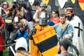 RITTER WEG, MOROZOVO, APRIL 2017: Festival of the European Middle Ages. Medieval joust knights in helmets and chain mail