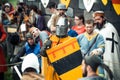 RITTER WEG, MOROZOVO, APRIL 2017: Festival of the European Middle Ages. Medieval joust knights in helmets and chain mail