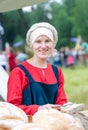 RITTER WEG, MOROZOVO, APRIL 2017: Festival of the European Middle Ages. Women in slavonic clothes. Portrait medieval slavic beauti Royalty Free Stock Photo