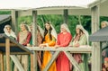 RITTER WEG, MOROZOVO, APRIL 2017: Ladies in medieval clothes stand in bed watching the tournament of Knights. Historical reconstru