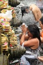 Ritual Bathing Ceremony at Tampak Siring, Bali Indonesia Royalty Free Stock Photo