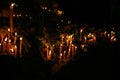 Ritual candles flanking with lotus and other flowers