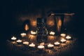 A ritual halloween witchcraft scene with tiki statue on the rustic background