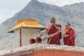 Ritual of monks at Matho Monastery Matho Gompa in Ladakh, Jammu and Kashmir, India.