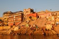 Ritual morning bathing at sacred Varanasi Ghats, India.