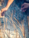 Ritual offering of incense sticks, Shanghai, China Royalty Free Stock Photo