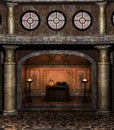 Ritual Room with torchieres and ritual bowl, 3D illustration, 3D rendering