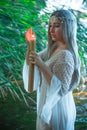 Ritual on a water, mermaid, bride woman in white