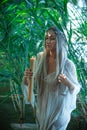 Ritual on a water, mermaid, bride woman in white