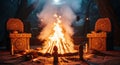 Ritualistic Fire Ceremony with Ancient Stone Altars Royalty Free Stock Photo