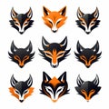 Ritualistic Fox Logos Collection In Dark Emerald And Orange Vector Set