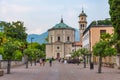 RIVA DEL GARDA, ITALY, JULY 22, 2019: People are strolling thorugh a street in Riva del Garda in Italy Royalty Free Stock Photo