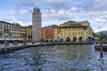 Riva del Garda, Italy. Old town and medieval tower Torre Apponale early in the morning. Royalty Free Stock Photo