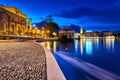 Riva del Garda,Lago di Garda ,Italy - 29 April 2019: View of the beautiful Riva del Garda town by night, Lake Garda surrounded by Royalty Free Stock Photo