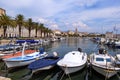 Riva waterfront, houses and Cathedral of Saint Domnius, Dujam, Duje, bell tower Old town, Split, Croatia Royalty Free Stock Photo