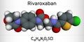 Rivaroxaban molecule. It is an anticoagulant and the orally active direct factor Xa inhibitor. Molecular model Royalty Free Stock Photo
