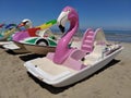 Rivazzurra Beach Rimini Miramare flamingo swan pedalos Italy Royalty Free Stock Photo