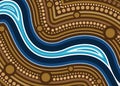 River, Aboriginal art vector painting with river, Landscape