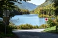 River across the forest in Jacques-Cartier National Park, Canada on a sunny day Royalty Free Stock Photo