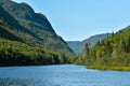 River across the forest in Jacques-Cartier National Park, Canada on a sunny day Royalty Free Stock Photo