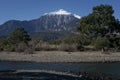 River against the backdrop of the mountain.