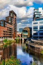 River Aire leading to The Southern Entrance of Leeds Train Station. Royalty Free Stock Photo