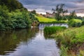 River Aln Weir below Alnwick Town and Castle Royalty Free Stock Photo