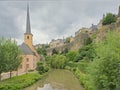 River Alzette thourgh the historic center of Luxembourg city Royalty Free Stock Photo