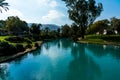 River Amal flows through the kibbutz Nir David in the valley of Beit Shean. Israel. Nir David Country Lodge