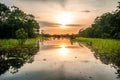 River in the Amazon Rainforest at dusk, Peru, South America Royalty Free Stock Photo