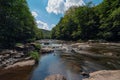 The river Ambleve passing along the footpath of the village Les Fonds De Quarreux in the Belgium Ardennes Royalty Free Stock Photo