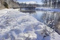 River Ammer in Bavaria at cold winter day with snow
