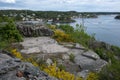 River in Arendal at the foot of the World War 2 era Sandvikodden fort built by German forces