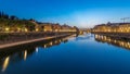 River Arno and famous bridge Ponte Vecchio day to night timelapse after sunset from Ponte alle Grazie in Florence Royalty Free Stock Photo