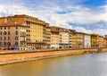 River Arno quietly passing through Pisa, Italy. View of old street and river Arno in Pisa city, Italy. Embankment of The River Royalty Free Stock Photo
