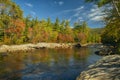 river in the autumn colorful forest on a sunny autumn warm day. Royalty Free Stock Photo